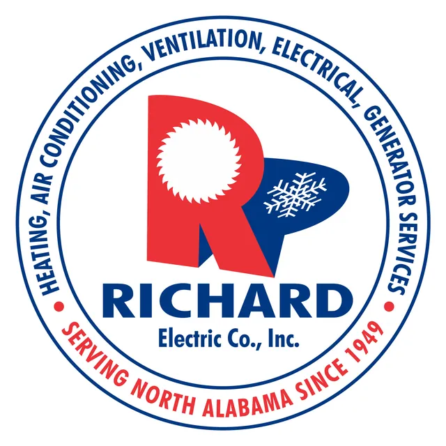 The Richard Electric roundel: a red R with a sunburst, a navy pennant with a snowflake, ringed by Serving North Alabama since 1949